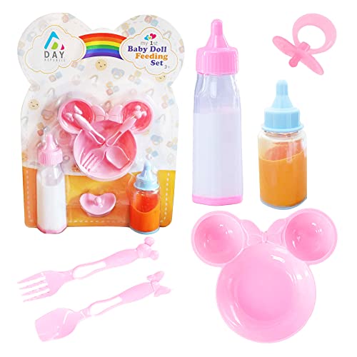 D.A.Y. Republic Baby Dolls Feeding Accessories with Two Magic Milk Bottles, Dummy, Plate, Fork and Spoon, Great Pretend Play Nurturing Accessories Toy Gift for Kids (6 Piece Baby Doll Accessories)