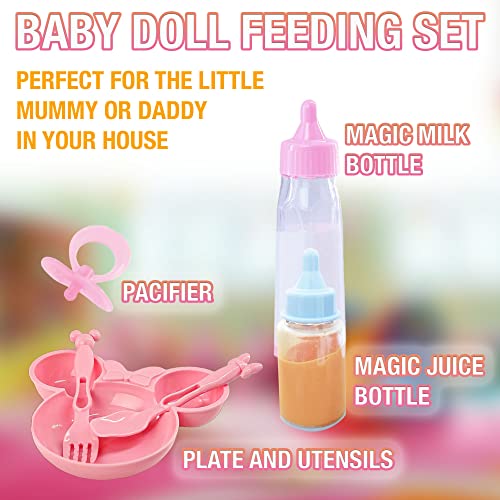 D.A.Y. Republic Baby Dolls Feeding Accessories with Two Magic Milk Bottles, Dummy, Plate, Fork and Spoon, Great Pretend Play Nurturing Accessories Toy Gift for Kids (6 Piece Baby Doll Accessories)