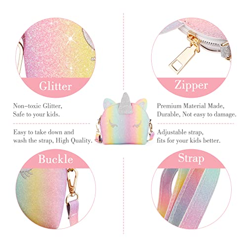 JYPS Unicorn Purse for Little Girls, 7Pcs Cute Kids Purse Crossbody Bags with Kids Dress Up Jewelry Set Pretend Play Accessories, Birthday Presents Unicorn Gifts Toy for Girl, Toddler