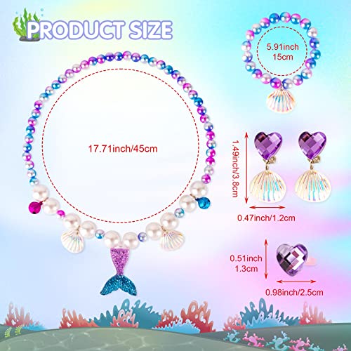 AYNKH Mermaid Princess Dress Up Set, Party Decorations Halloween Costume Accessories Birthday Gift, Kids Jewelry Sets Include Necklace Bracelet Ring Earrings for Girls