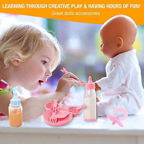 D.A.Y. Republic Baby Dolls Feeding Accessories with Two Magic Milk Bottles, Dummy, Plate, Fork and Spoon, Great Pretend Play Nurturing Accessories Toy Gift for Kids (6 Piece Baby Doll Accessories)