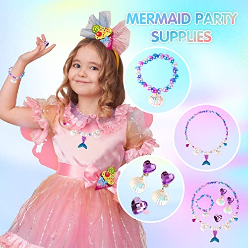 AYNKH Mermaid Princess Dress Up Set, Party Decorations Halloween Costume Accessories Birthday Gift, Kids Jewelry Sets Include Necklace Bracelet Ring Earrings for Girls