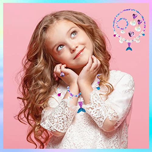 AYNKH Mermaid Princess Dress Up Set, Party Decorations Halloween Costume Accessories Birthday Gift, Kids Jewelry Sets Include Necklace Bracelet Ring Earrings for Girls