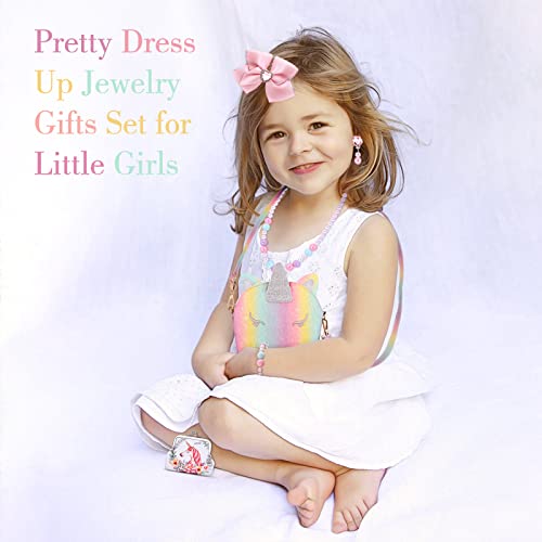 JYPS Unicorn Purse for Little Girls, 7Pcs Cute Kids Purse Crossbody Bags with Kids Dress Up Jewelry Set Pretend Play Accessories, Birthday Presents Unicorn Gifts Toy for Girl, Toddler
