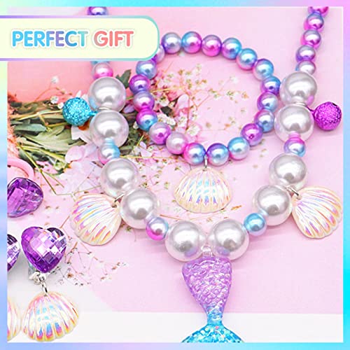 AYNKH Mermaid Princess Dress Up Set, Party Decorations Halloween Costume Accessories Birthday Gift, Kids Jewelry Sets Include Necklace Bracelet Ring Earrings for Girls