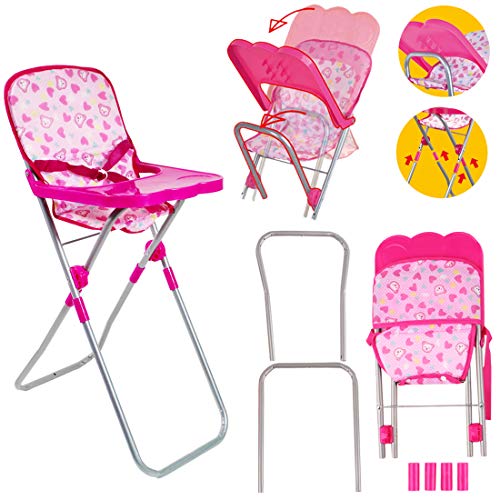 deAO Kids Deluxe 5 -in-1 Baby Doll Pretend Play Set with Cot Bed, Bouncer, Adjustable Swing Seat and High Chair Accessories Included (Doll Not Included)