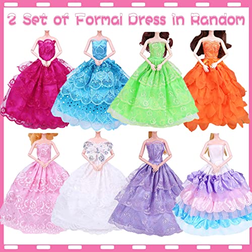 25Pcs Doll Clothes Outfit for Barbie Dolls, 10 Shoes 3 Dress 3 Clothes 2 Bikini Set 2 Formal Dress for Girls Birthday Doll Accessories, Dresses Full Set of Fashion Outfits for 11.5" Doll, in Random