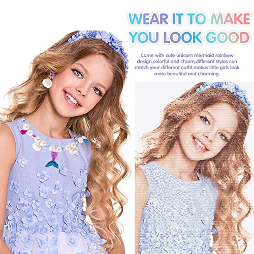 AYNKH Mermaid Princess Dress Up Set, Party Decorations Halloween Costume Accessories Birthday Gift, Kids Jewelry Sets Include Necklace Bracelet Ring Earrings for Girls