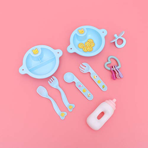 Balacoo Pretend Play Toys Baby Doll Accessories Baby Feeding Toys Kids Kitchen Toys Playset Dollhouse Set Tableware Flatware for Girls ( Sky- blue )