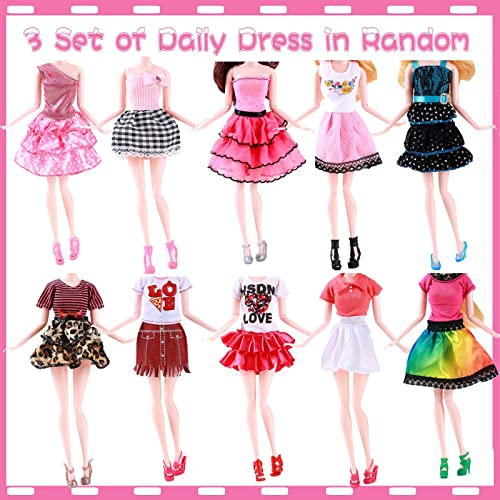 25Pcs Doll Clothes Outfit for Barbie Dolls, 10 Shoes 3 Dress 3 Clothes 2 Bikini Set 2 Formal Dress for Girls Birthday Doll Accessories, Dresses Full Set of Fashion Outfits for 11.5" Doll, in Random