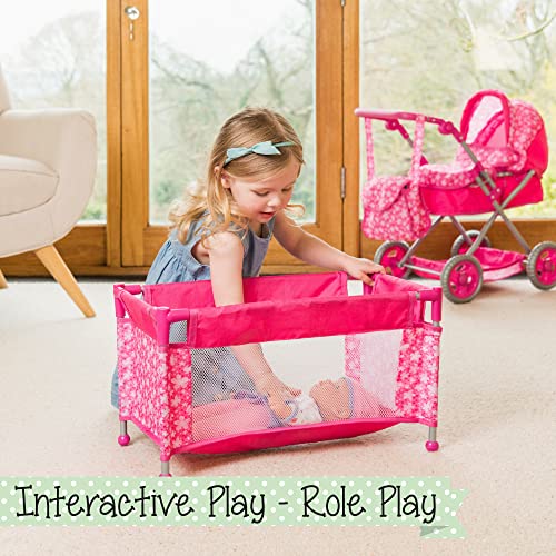 Toyrific Snuggles Deluxe Dolls | Travel Cot Bed, Doll Accessories for Children Girls, 43 cm, Pink