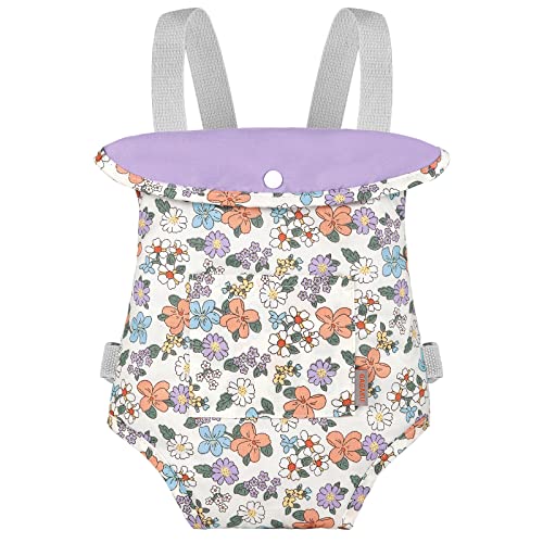 GAGAKU Baby Doll Carrier Stuffed Animal Carrier for Girls Doll Accessory Adjustable Straps for 12 to 24 inch Reborn Baby Dolls - Purple Flowers