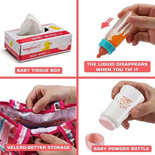 13 Pack Baby Doll Accessories, Baby Doll Feeding and Caring Set Includes Diaper Bag, Doll Diapers, Magic Bottle, Changing Mat for Girl Toddler Kid, Babies Pretend Play Set for Birthday Gift Christmas