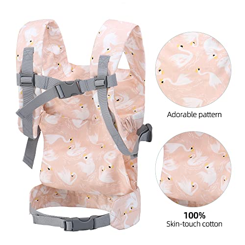 Baby Doll Carrier for Kids, Front and Back Carrying with Adjustable Straps for Girls, Stuffed Toy Carrier Doll Accessories for Kids, 100% Cotton