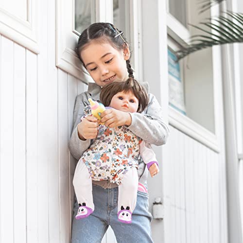 GAGAKU Baby Doll Carrier Stuffed Animal Carrier for Girls Doll Accessory Adjustable Straps for 12 to 24 inch Reborn Baby Dolls - Purple Flowers