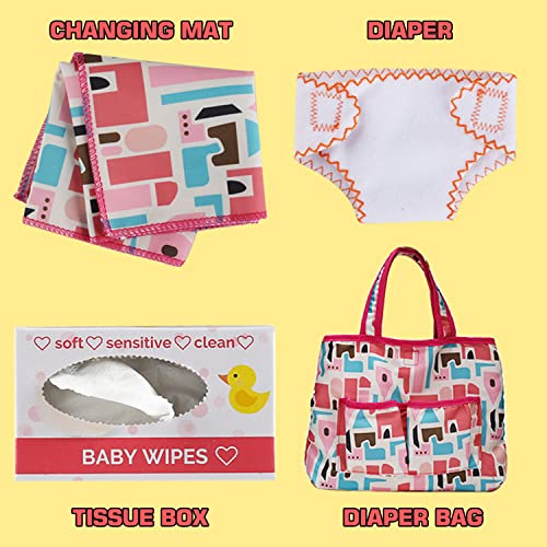 13 Pack Baby Doll Accessories, Baby Doll Feeding and Caring Set Includes Diaper Bag, Doll Diapers, Magic Bottle, Changing Mat for Girl Toddler Kid, Babies Pretend Play Set for Birthday Gift Christmas