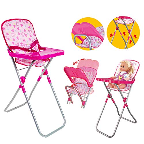 deAO Kids Deluxe 5 -in-1 Baby Doll Pretend Play Set with Cot Bed, Bouncer, Adjustable Swing Seat and High Chair Accessories Included (Doll Not Included)