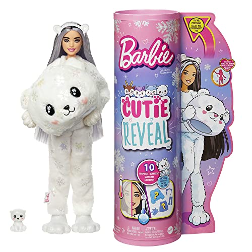 Barbie Doll, Cutie Reveal Polar Bear, Snowflake Sparkle Doll with 10 Surprises, Pet, Color Change and Accessories, Toys and Gifts for Kids​​