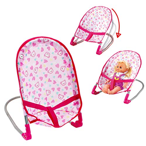 deAO Kids Deluxe 5 -in-1 Baby Doll Pretend Play Set with Cot Bed, Bouncer, Adjustable Swing Seat and High Chair Accessories Included (Doll Not Included)