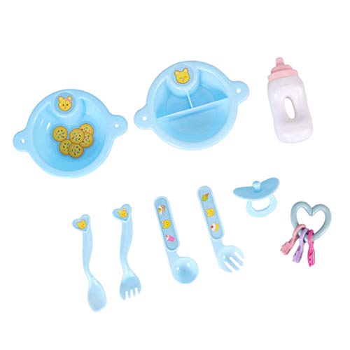 Balacoo Pretend Play Toys Baby Doll Accessories Baby Feeding Toys Kids Kitchen Toys Playset Dollhouse Set Tableware Flatware for Girls ( Sky- blue )