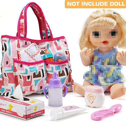 13 Pack Baby Doll Accessories, Baby Doll Feeding and Caring Set Includes Diaper Bag, Doll Diapers, Magic Bottle, Changing Mat for Girl Toddler Kid, Babies Pretend Play Set for Birthday Gift Christmas