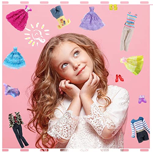 25Pcs Doll Clothes Outfit for Barbie Dolls, 10 Shoes 3 Dress 3 Clothes 2 Bikini Set 2 Formal Dress for Girls Birthday Doll Accessories, Dresses Full Set of Fashion Outfits for 11.5" Doll, in Random