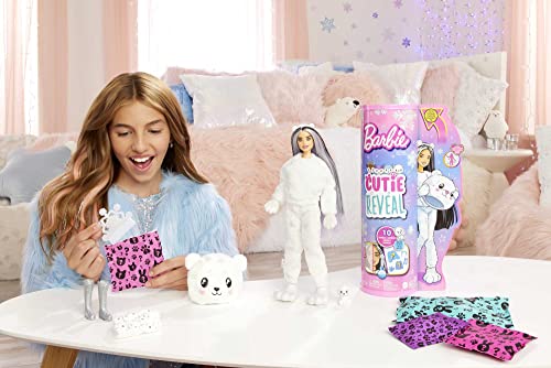 Barbie Doll, Cutie Reveal Polar Bear, Snowflake Sparkle Doll with 10 Surprises, Pet, Color Change and Accessories, Toys and Gifts for Kids​​