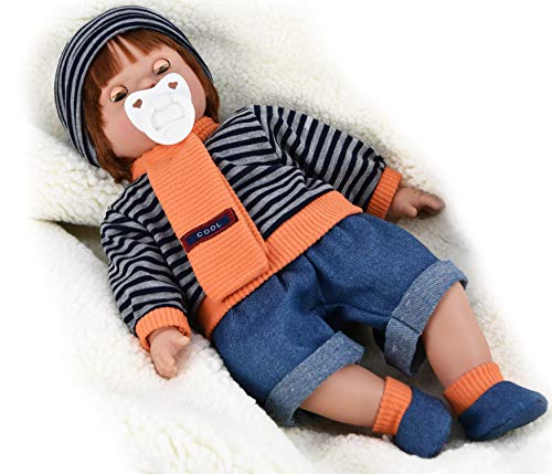 The Magic Toy Shop Bibi Doll - 18" Realistic Lifelike Sleeping Soft Body Ginger Baby Dolls with Freckles & Baby Sounds (Boy)