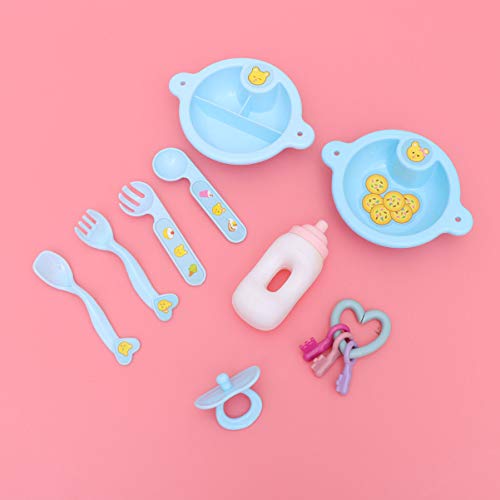 Balacoo Pretend Play Toys Baby Doll Accessories Baby Feeding Toys Kids Kitchen Toys Playset Dollhouse Set Tableware Flatware for Girls ( Sky- blue )