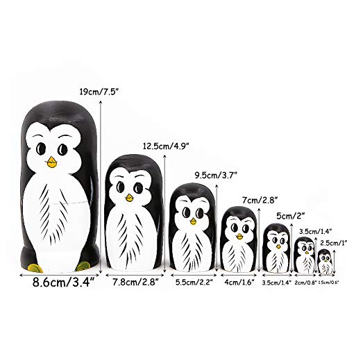 Set 7 Pieces Penguin Wooden Handmade Nesting Dolls Matryoshka Russian Doll For Kids Toy Birthday Christmas New Year Gift Home Decoration