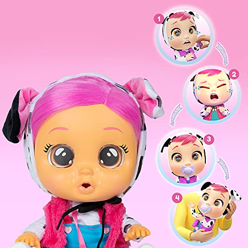 CRY BABIES Dressy Dotty Dalmatian | Interactive baby doll that cries Real tears, with coloured hair and changeable Outfits to Dress up - Toy & function doll for kids +2 Years
