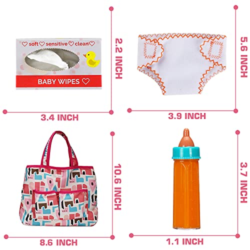 13 Pack Baby Doll Accessories, Baby Doll Feeding and Caring Set Includes Diaper Bag, Doll Diapers, Magic Bottle, Changing Mat for Girl Toddler Kid, Babies Pretend Play Set for Birthday Gift Christmas