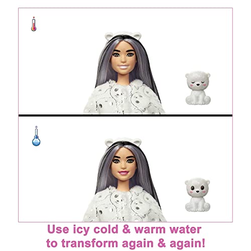 Barbie Doll, Cutie Reveal Polar Bear, Snowflake Sparkle Doll with 10 Surprises, Pet, Color Change and Accessories, Toys and Gifts for Kids​​