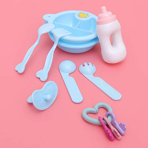 Balacoo Pretend Play Toys Baby Doll Accessories Baby Feeding Toys Kids Kitchen Toys Playset Dollhouse Set Tableware Flatware for Girls ( Sky- blue )
