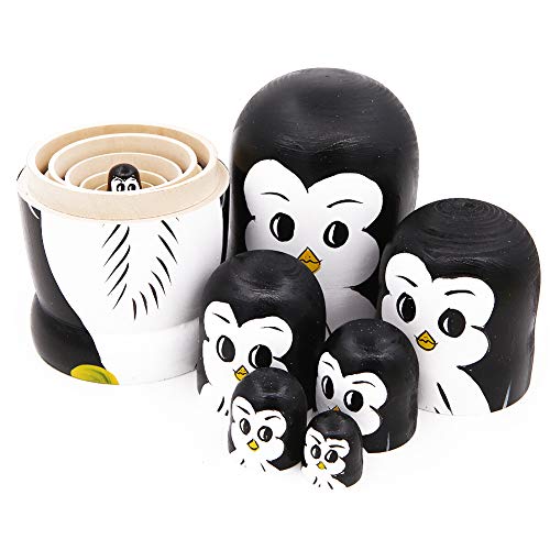 Set 7 Pieces Penguin Wooden Handmade Nesting Dolls Matryoshka Russian Doll For Kids Toy Birthday Christmas New Year Gift Home Decoration