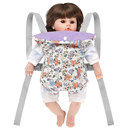GAGAKU Baby Doll Carrier Stuffed Animal Carrier for Girls Doll Accessory Adjustable Straps for 12 to 24 inch Reborn Baby Dolls - Purple Flowers