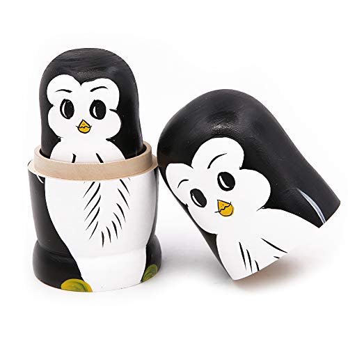 Set 7 Pieces Penguin Wooden Handmade Nesting Dolls Matryoshka Russian Doll For Kids Toy Birthday Christmas New Year Gift Home Decoration
