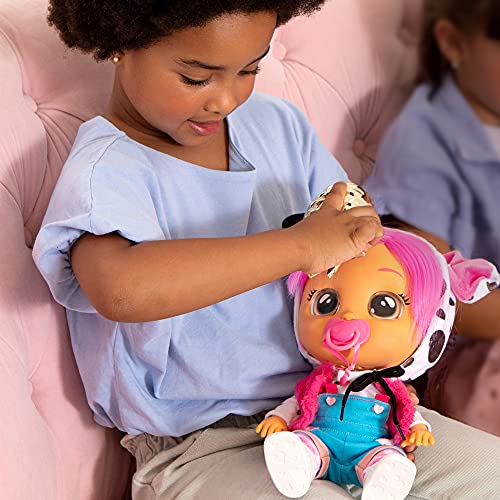 CRY BABIES Dressy Dotty Dalmatian | Interactive baby doll that cries Real tears, with coloured hair and changeable Outfits to Dress up - Toy & function doll for kids +2 Years