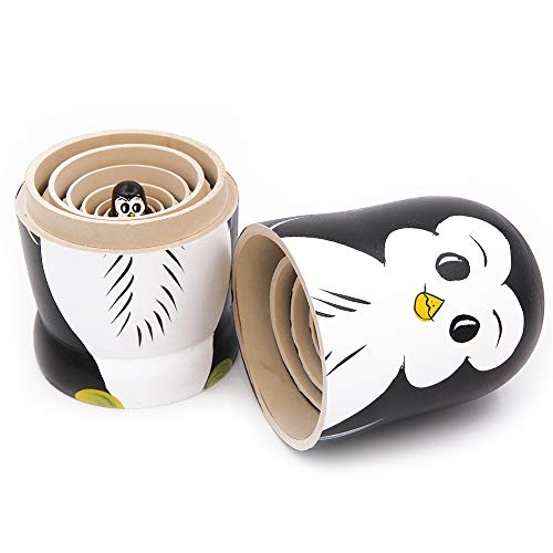Set 7 Pieces Penguin Wooden Handmade Nesting Dolls Matryoshka Russian Doll For Kids Toy Birthday Christmas New Year Gift Home Decoration
