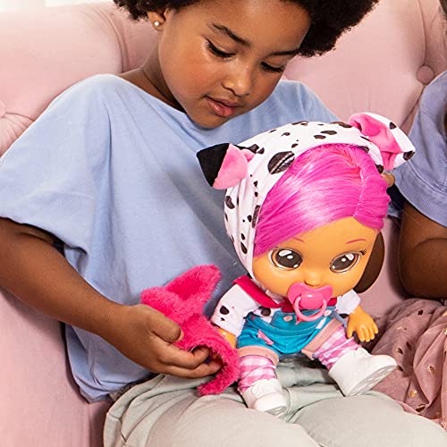 CRY BABIES Dressy Dotty Dalmatian | Interactive baby doll that cries Real tears, with coloured hair and changeable Outfits to Dress up - Toy & function doll for kids +2 Years
