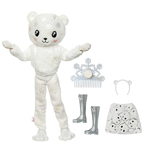 Barbie Doll, Cutie Reveal Polar Bear, Snowflake Sparkle Doll with 10 Surprises, Pet, Color Change and Accessories, Toys and Gifts for Kids​​