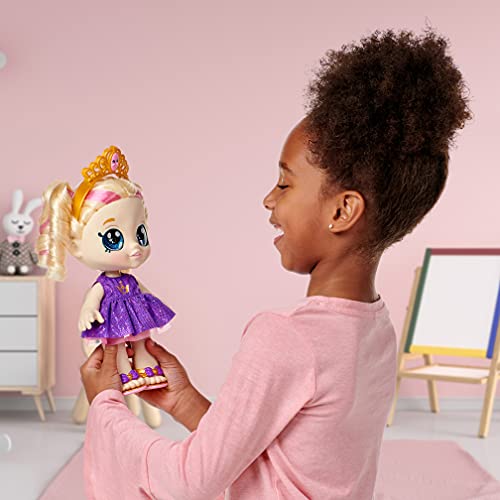 Kindi Kids Tiara Sparkles Royal Candy Scented Big Sister Official 10 Inch Toddler Doll with Bobble Head, Big Glitter Eyes, Changeable Clothes and Removable Shoes