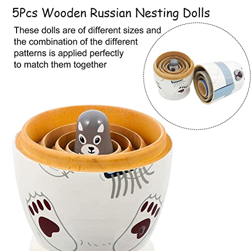 Wooden Russian Nesting Dolls, 5Pcs / Set Cute Matryoshka Polar Bear Penguin Owl Dolls, Educational Learning Kids Toys for Birthday, Christmas, Gift, Home Decorations