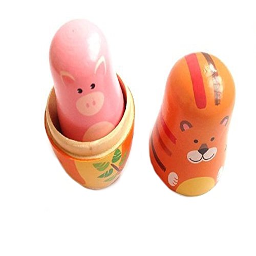 Veewon 1 Nesting Handmade Wooden Cute Cartoon Pattern Matryoshka Animal Russian Dolls Kids Gifts Toy 6"-5pcs
