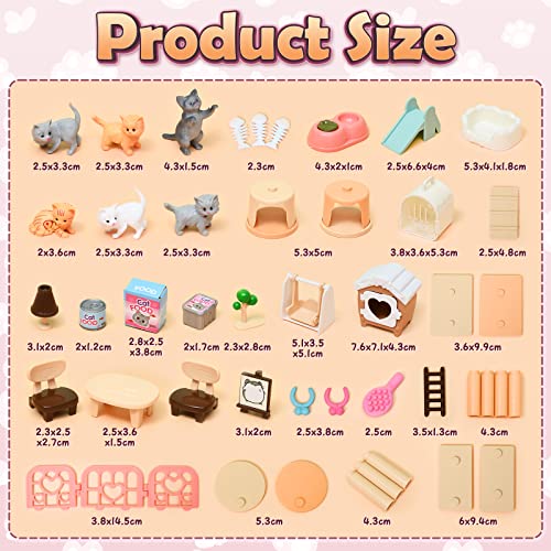 Pet Pretend Play Toys, Cat Figures Playset Toy, Realistic Pet Care Center, Cat House Furniture Toys for Doll Accessories, Cat Care Role Play Educational Toys Gift for Kids Boys Girls 3 4 5 6 Years