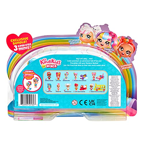 Kindi Kids Minis Rainbow Besties - 3 Collectable Posable Bobble Head Figurines - Marsha Mello, Summer Peaches, Rainbow Kate