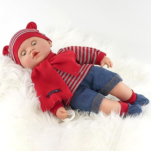 The Magic Toy Shop Bibi Doll - 16" Realistic Lifelike Baby Dolls With Freckles Soft Body Vinyl Doll with Sounds and Dummy (Boy Doll)