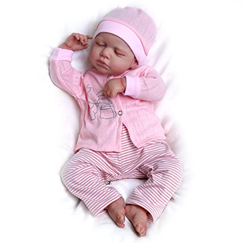JIZHI Reborn Dolls - 17 inch Soft Body Lifelike-Newborn Baby Dolls Sleeping Girl Dolls with Clothes and Toy Accessories Gift for Kids Age 3+, Pink-hat