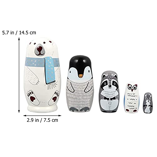 Wooden Russian Nesting Dolls, 5Pcs / Set Cute Matryoshka Polar Bear Penguin Owl Dolls, Educational Learning Kids Toys for Birthday, Christmas, Gift, Home Decorations
