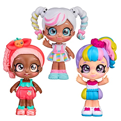 Kindi Kids Minis Rainbow Besties - 3 Collectable Posable Bobble Head Figurines - Marsha Mello, Summer Peaches, Rainbow Kate